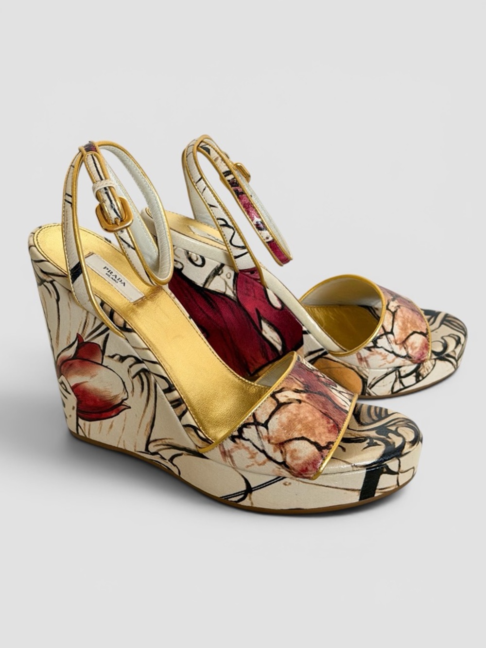 Prada Fairy James Jean Cervo Lux Leather Runway Wedges